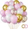 65pcs 12 Inch Pink Balloons Kit, Pink White Gold Confetti Party Balloons with Ribbons for Valentine's Day, Birthday, Wedding, Baby Shower, Graduation Decorations